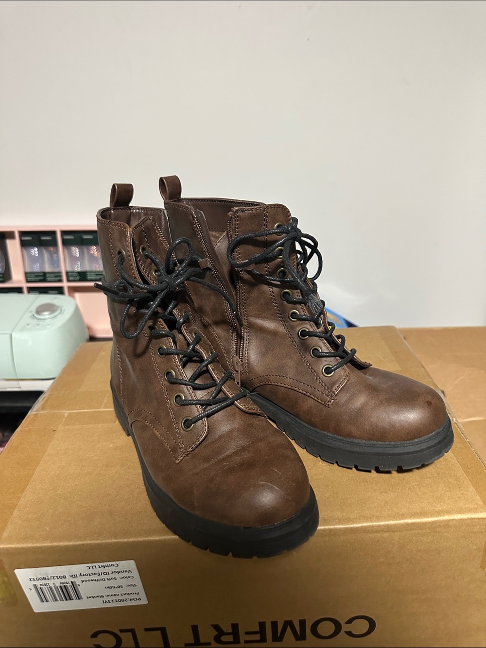 SO Brown Lace-Up Ankle Combat Boots with Black Laces